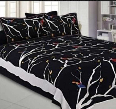 KANDY SHOP Cotton Double Flat 200 TC Jaipuri Prints Bedsheet(Pack of 1, Black)