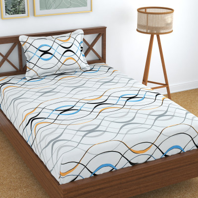 Homefab India Microfiber Single Flat 180 TC Printed Bedsheet(Pack of 1, White)