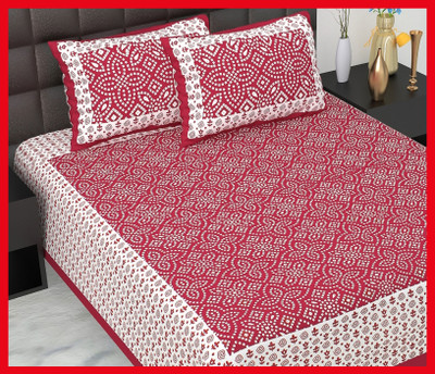 BedZone Cotton Double Flat 210 TC Jaipuri Prints Bedsheet(Pack of 1, Maroon)