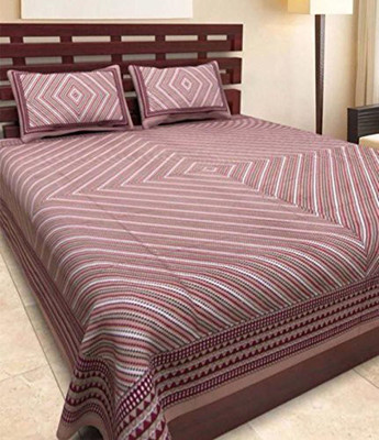 KANDY SHOP Cotton Double Flat 144 TC Jaipuri Prints Bedsheet(Pack of 1, brown new)