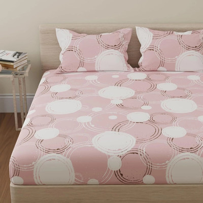 Huesland Cotton Double Flat 144 TC Geometric Bedsheet(Pack of 1, Pastel Peach & Off White)