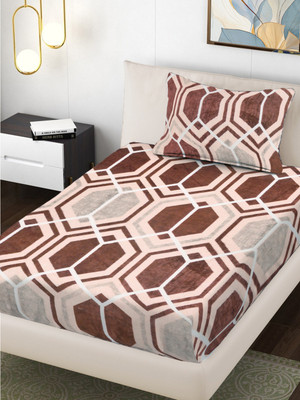 Fabinaliv Woolen Single Flat 300 TC Geometric Bedsheet(Pack of 1, Brown)