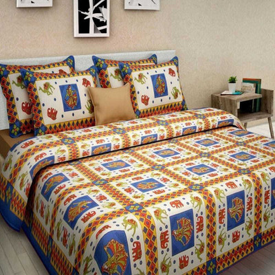 PALANG SHOBHA Cotton Double Flat 0 TC Jaipuri Prints Bedsheet(Pack of 1, light colar)