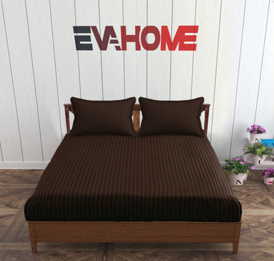EVAHOME Cotton Queen Flat 300 TC Striped Bedsheet(Pack of 1, Coffee)