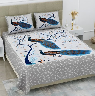 AC FASHION 144 TC Cotton Double Printed Flat Bedsheet(Pack of 1, Grey)