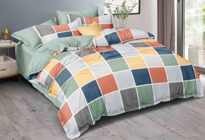 TINDLER KNOTS 160 TC Microfiber Double Printed Flat Bedsheet(Pack of 1, Multicolor, Yellow, Grey and Blue)