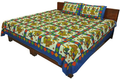 KANDY SHOP Cotton King Flat 250 TC Printed Bedsheet(Pack of 1, Blue)