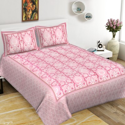 Kanha Online Shopping 260 TC Cotton King, Super King Jaipuri Prints Flat Bedsheet(Pack of 1, Pink)