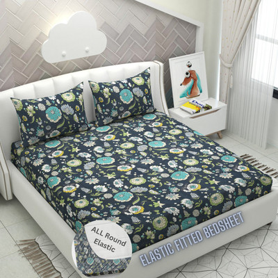 Apala 280 TC Microfiber King Printed Fitted (Elastic) Bedsheet(Pack of 1, Dark Grey)