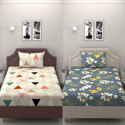 BROMWICK 250 TC Microfiber Single Abstract Flat Bedsheet(Pack of 2, Grey)