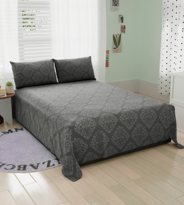 BROMWICK 180 TC Microfiber Double Checkered Flat Bedsheet(Pack of 1, Dark Gray)