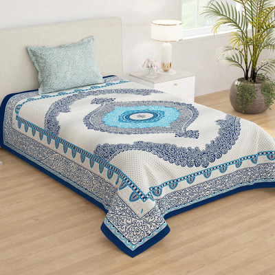 Story@home 180 TC Microfiber Single Printed Flat Bedsheet(Pack of 1, White)