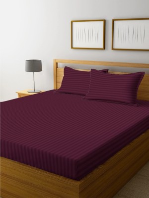 EpicEdge 300 TC Satin Double Striped Fitted (Elastic) Bedsheet(Pack of 1, Maroon)