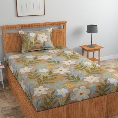 Luxury Trends Cotton Single Fitted (Elastic) 150 TC Printed Bedsheet(Pack of 1, Brown)