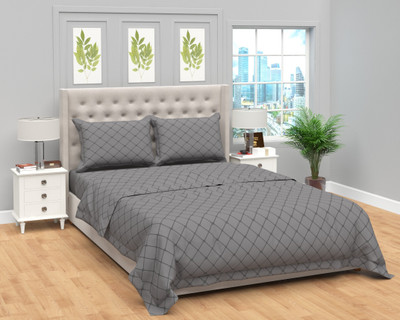BROMWICK 180 TC Microfiber Double Printed Flat Bedsheet(Pack of 1, Dark Grey)