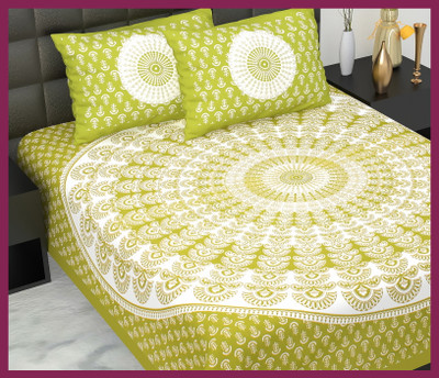 JAIPUR PRINTS Cotton Double Flat 210 TC Jaipuri Prints Bedsheet(Pack of 1, Green)
