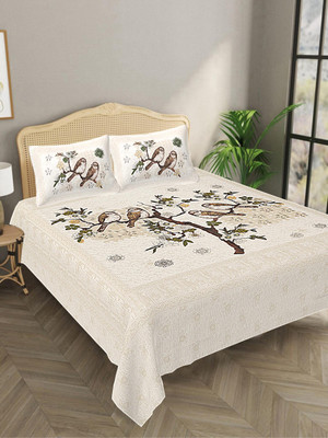 Bombay Spreads 140 TC Cotton King Jaipuri Prints Flat Bedsheet(Pack of 1, Beige)