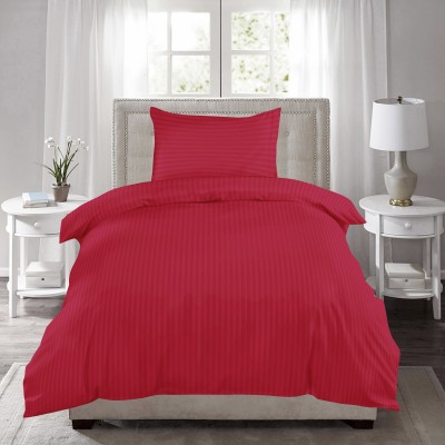 Huesland 220 TC Cotton Single Striped Flat Bedsheet(Pack of 1, Ruby Red)