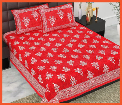 BedZone Cotton Double Flat 240 TC Jaipuri Prints Bedsheet(Pack of 1, Red)