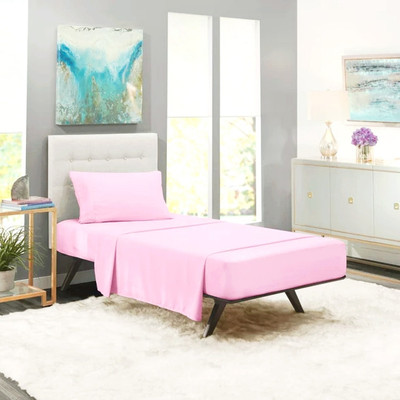 BEVI 280 TC Microfiber Single Solid Fitted (Elastic) Bedsheet(Pack of 1, Rose Pink)