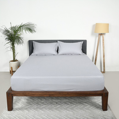 SleepyCat 200 TC Cotton Queen Solid Fitted (Elastic) Bedsheet(Pack of 1, Dolphin Grey)