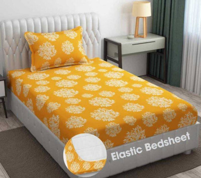 TYLORSTYLE 160 TC Polycotton Single Printed Fitted (Elastic) Bedsheet(Pack of 1, Yellow)