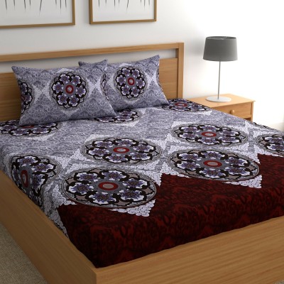 CG Homes 180 TC Cotton Double Printed Flat Bedsheet(Pack of 1, GREY MAROON)