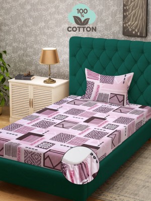 Klotthe 400 TC Cotton Single Printed Fitted (Elastic) Bedsheet(Pack of 1, Purple)