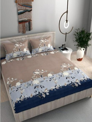 subhani Polycotton Double Flat 300 TC Motifs Bedsheet(Pack of 1, Beige)