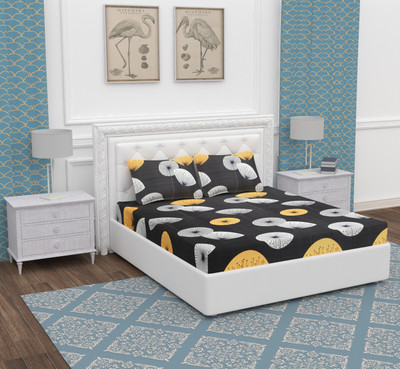 BEVI Microfiber Double Flat 300 TC Floral Bedsheet(Pack of 1, Black)