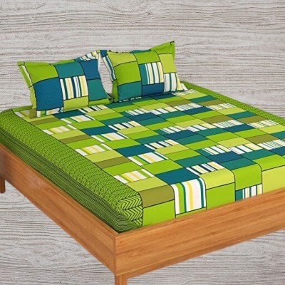 Home Readiness 180 TC Cotton Double Printed Flat Bedsheet(Pack of 1, Green)