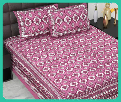 JAIPUR PRINTS Cotton Double Flat 210 TC Jaipuri Prints Bedsheet(Pack of 1, Purple)