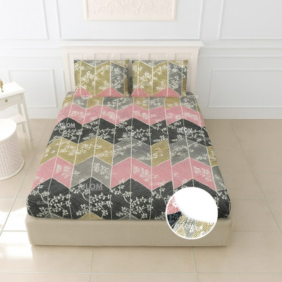 Ulom Woolen Double Fitted (Elastic) 350 TC Floral Bedsheet(Pack of 1, lo-98)
