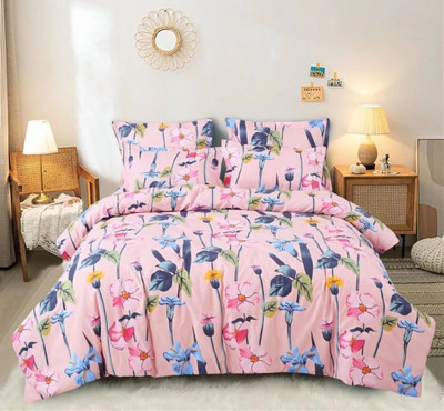 Blissful Creations Cotton Blend Double Flat 250 TC Printed Bedsheet(Pack of 1, Pink)