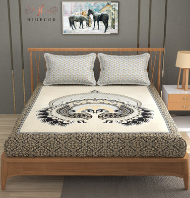 HIDECOR 280 TC Microfiber King Jaipuri Prints Flat Bedsheet(Pack of 1, Brown)