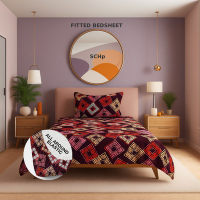 SCHp Woolen, Velvet Single Fitted (Elastic) 240 TC Printed Bedsheet(Pack of 1, B_46)
