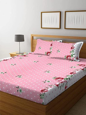 HOMETIC 320 TC Cotton Double Printed Fitted (Elastic) Bedsheet(Pack of 1, Multicolor)