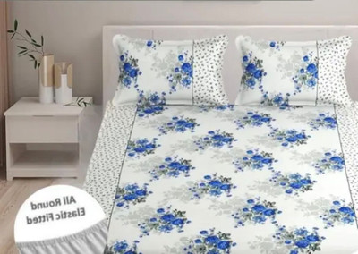 Yashi decor 160 TC Cotton Double Printed Flat Bedsheet(Pack of 1, White)