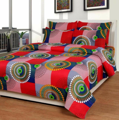 akr CREATION 160 TC Cotton Double Printed Flat Bedsheet(Pack of 1, Pink)