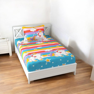 HOMYBEES 210 TC Cotton Single Printed Fitted (Elastic) Bedsheet(Pack of 1, Multicolor)