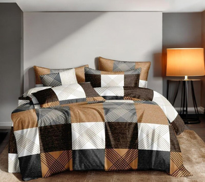 Roomesssentials 200 TC Cotton Double Self Design Flat Bedsheet(Pack of 1, Beige)
