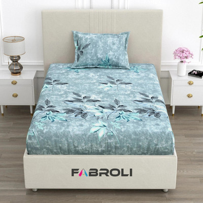Fabroli Cotton Single Flat 300 TC Printed Bedsheet(Pack of 1, MESB 106 BLUE)