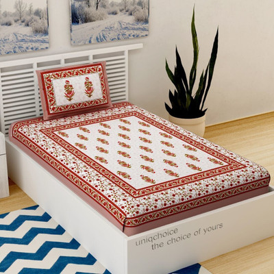 UNIQCHOICE 220 TC Cotton Single Self Design Flat Bedsheet(Pack of 1, Multicolor)
