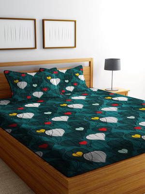 Bunkin 300 TC Polycotton Double 3D Printed Fitted (Elastic) Bedsheet(Pack of 1, ONION GREEN)