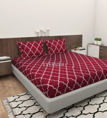 Everlush 260 TC Cotton Double Geometric Fitted (Elastic) Bedsheet(Pack of 1, Red)