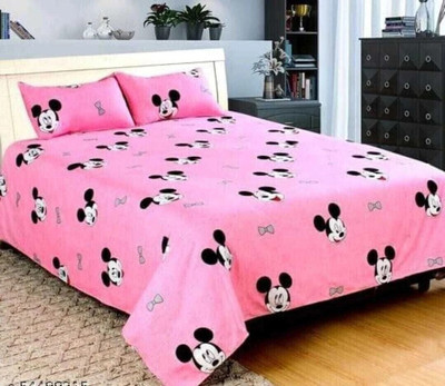 Ishro Woollens Cotton Double Flat 160 TC Printed Bedsheet(Pack of 1, Pink)