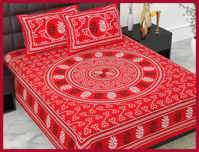 JAIPUR PRINTS 160 TC Cotton Double Jaipuri Prints Flat Bedsheet(Pack of 1, Red)