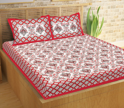 TRUE WORLD Cotton Double Flat 144 TC Printed Bedsheet(Pack of 1, Red)