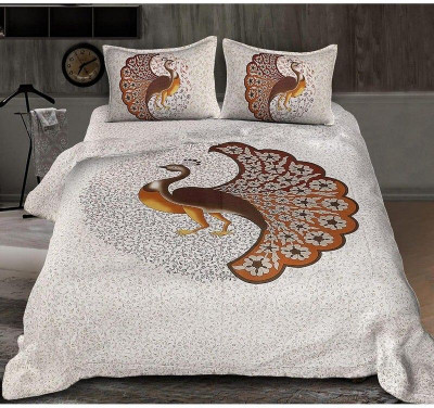 Yash Textile Cotton Double Flat 104 TC Jaipuri Prints Bedsheet(Pack of 2, Multicolor)