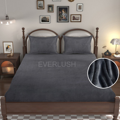 EVERLUSH Velvet King Fitted (Elastic) 400 TC Floral Bedsheet(Pack of 1, Grey)